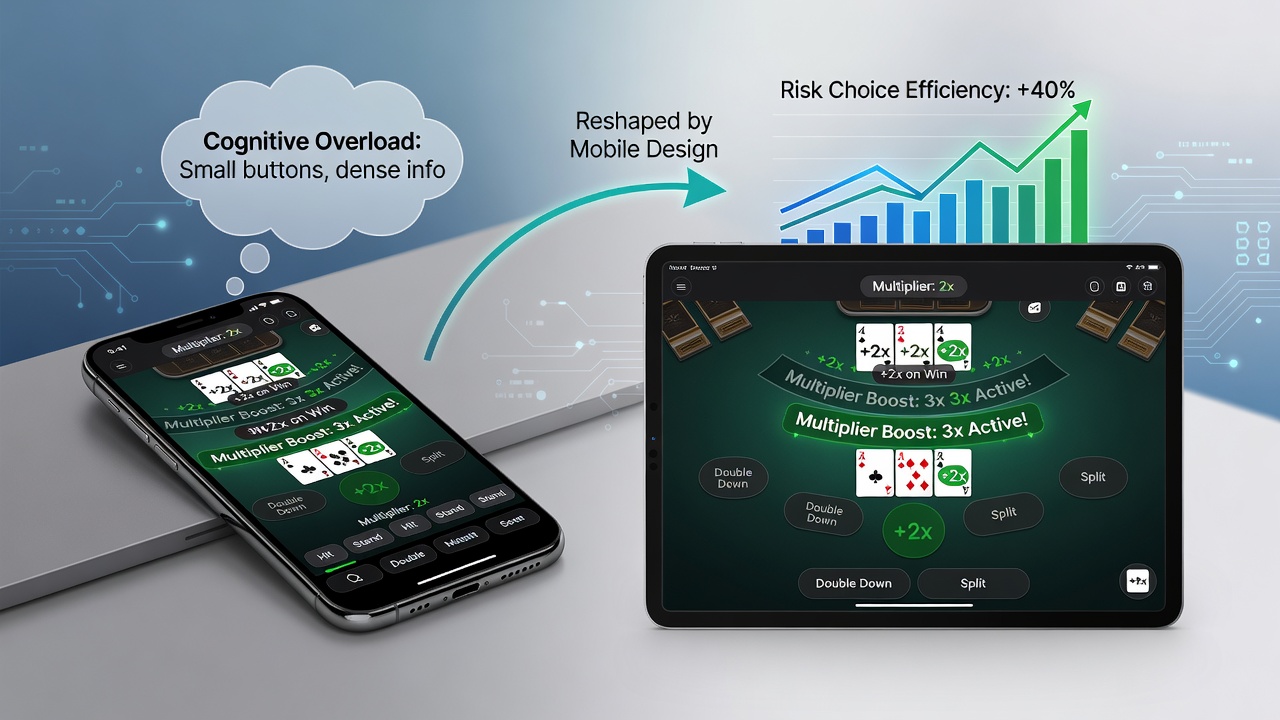 Vergleich von Risiko-Entscheidungen in Multiplikator-Blackjack auf Tablet und Smartphone