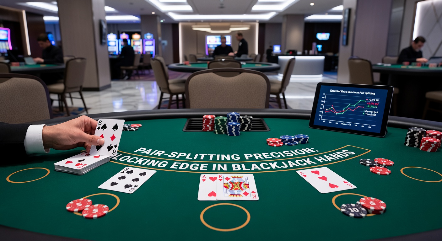 Detaillierte Basic-Strategy-Tabelle für Pair-Splitting-Entscheidungen, sortiert nach Spieler-Paar und Dealer-Upcard, mit Farbcodierung für Split (grün), Hit (rot) und Stand (blau)